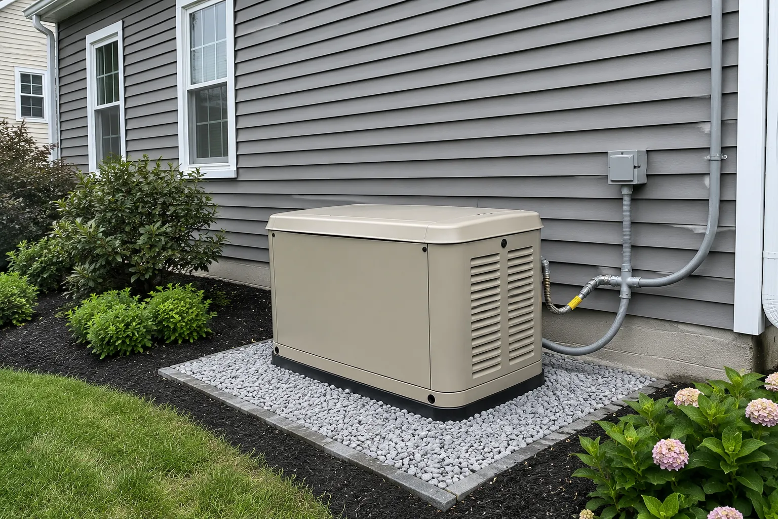 Whole-home standby generator installed beside a New Jersey home