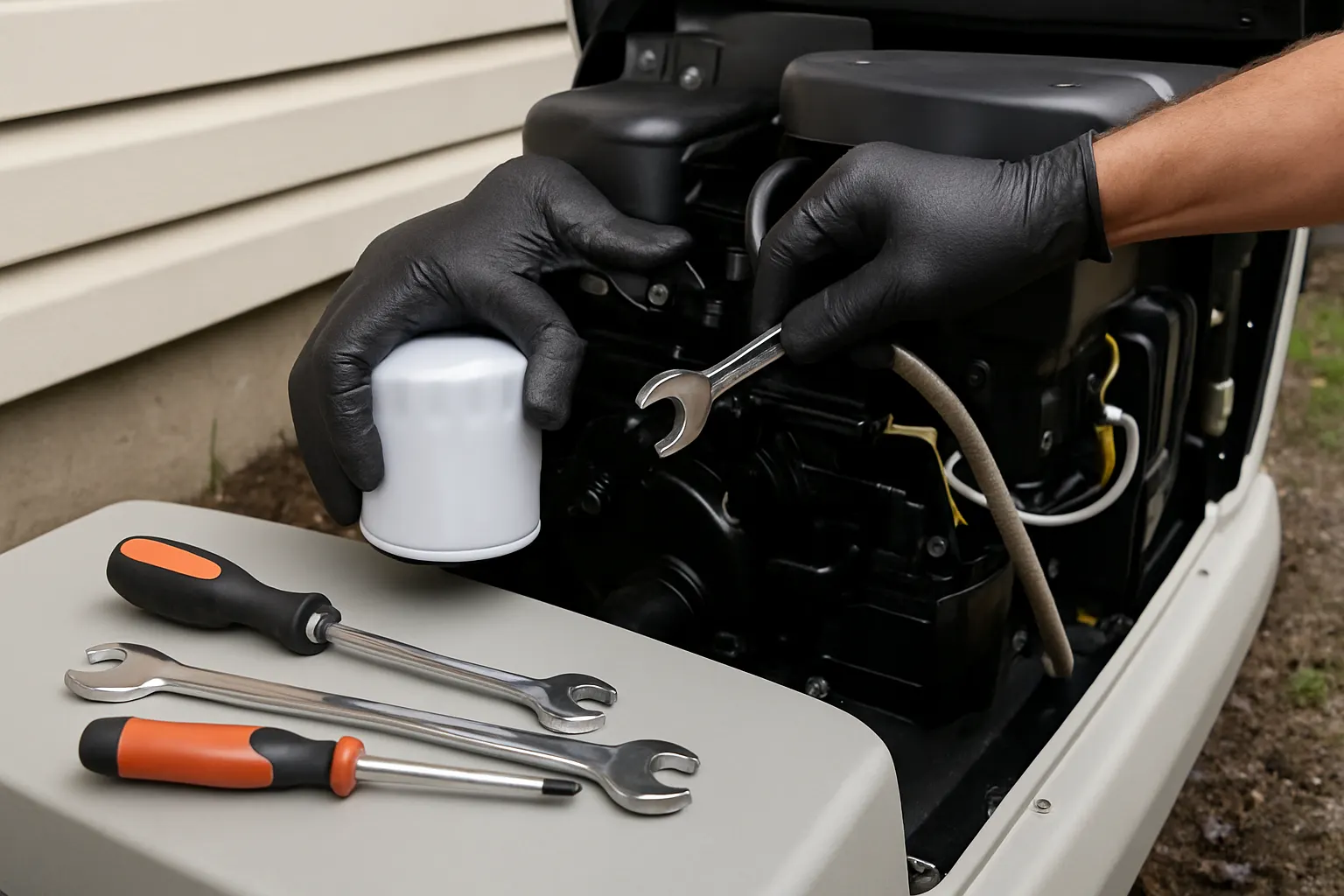 Routine maintenance on a standby home generator