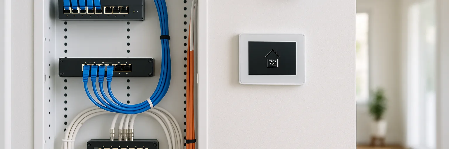 A neat structured-wiring and network data panel